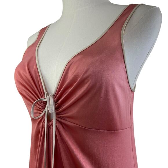 Vintage 70s Disco Vassarette Copper Nylon Keyhole Slip Dress Nightgown Size 32 - Picture 4 of 11